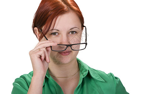 戴眼镜的女孩轮缘女性手指女性化成人青少年眼镜眼睛背景图片