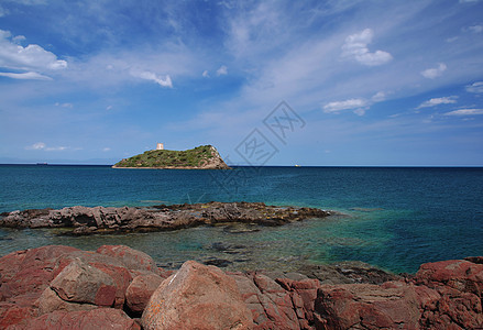 海上堡垒岩石灯塔海岸线蓝色港口假期海洋指导光束阳光图片