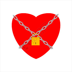 心脏和锁锁囚犯钥匙连锁店挂锁红色插图情怀情绪图片