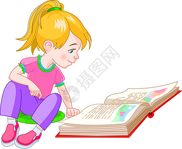 书女孩插图学习金发继承人一个女孩阅读教育女学生图片