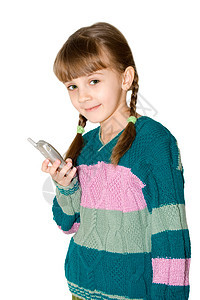 带手机的女孩细胞谈话头发毛衣婴儿电话套衫眼睛讲话孩子气图片