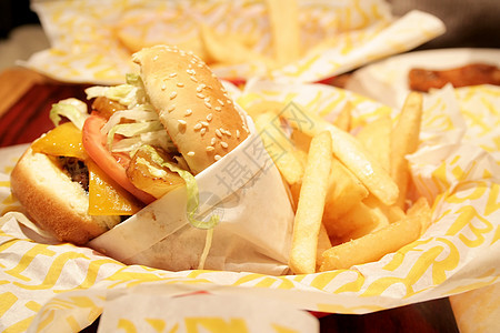 汉堡和薯条盘子食物面包营养种子午餐蔬菜烹饪脂肪饮食图片