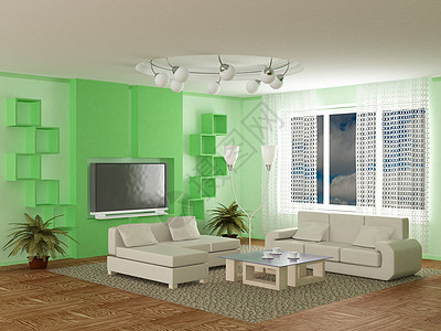 内置休息室 三维图像休息桌子插图照明家具天空窗户储物柜植物地毯图片