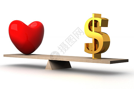 在爱和金钱之间选择概念 3D图像图片
