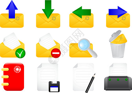 电子邮件图标集打印机电脑文档通讯互联网邮票网络垃圾软盘蓝色图片