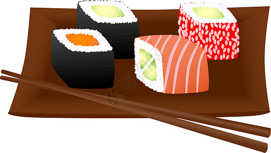 寿司午餐筷子盘子美食文化餐具白色海鲜小吃插图图片