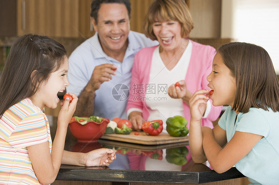 家庭做饭 共吃午餐家长女儿母亲食物女士朋友们蔬菜孩子们男人女孩们图片