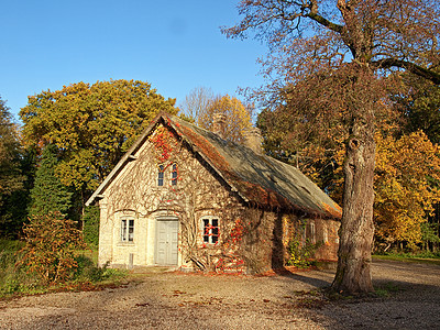 传统的丹麦乡村住宅丹麦小屋财产草地吸引力天空村庄国家农村房子农田图片
