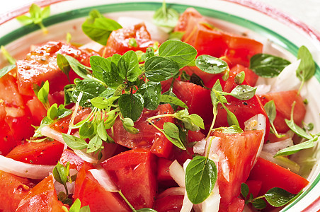 番茄沙拉午餐洋葱生产红色营养服务草药草本植物食物花园图片