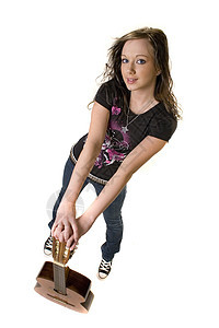 摇滚女孩玩家微笑青年女士音乐演员身体吉他女性摇杆图片