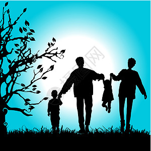 快乐的家庭在自然中行走 日落女孩男人幸福自由天空假期孩子女性母亲闲暇图片