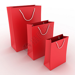 3个白色背景的红色购物袋图片