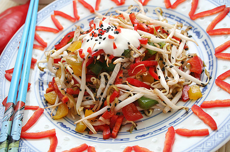 亚洲沙拉食物芝麻午餐蔬菜辣椒维生素图片