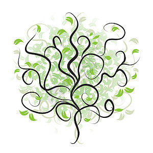 树背 绿树枝植物滚动绘画墙纸衬套漩涡电脑森林插图弹簧图片