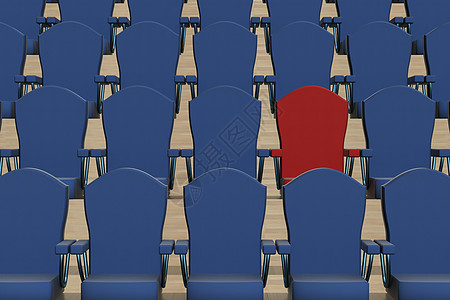 黑色蓝臂椅和红色3D图像领导变体座位房间礼堂地面音乐会扶手椅大厅演讲图片