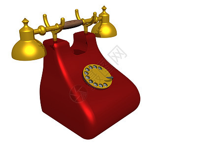 旧的隔离电话 3D图像电气拨号铃声技术热线白色旋转红色金属金子图片
