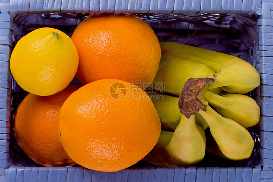 有篮子水果蓝色白色柠檬植物黄色营养食物香蕉橙子图片