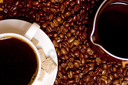 咖啡 咖啡和咖啡机 超过豆类背景图片