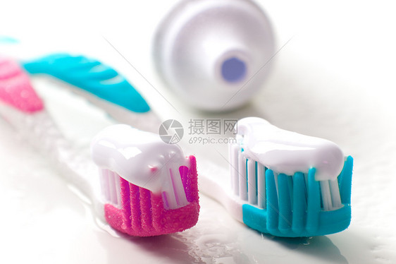 牙膏和牙刷美丽卫生白色治疗牙科茶点管子福利牙医宏观图片