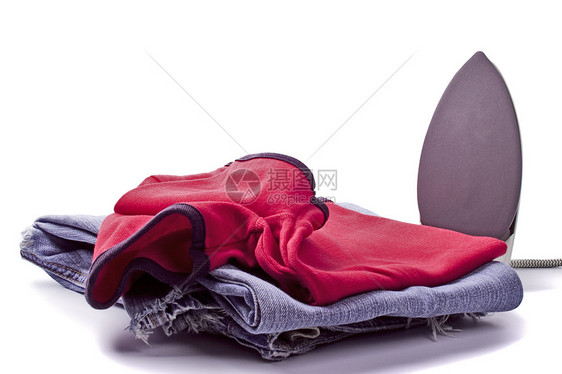 铁和铁电气背心熨烫洗涤家务纺织品衬衫蓝色牛仔布亚麻图片