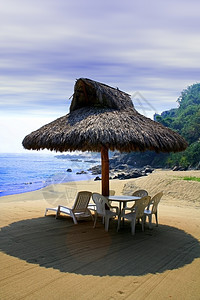 卡瓦纳院子休息室阴影天堂热带支撑海滨晴天蓝色太阳图片