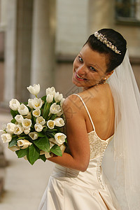 美丽的新娘未婚夫钻石花束眼睛选手婚礼女士已婚花朵生活图片