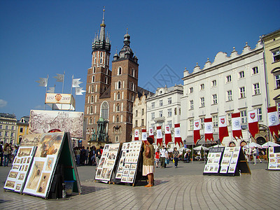 克拉科夫主要城市广场中心男生游客展览遗产纪念碑旅游节日文化旅行图片