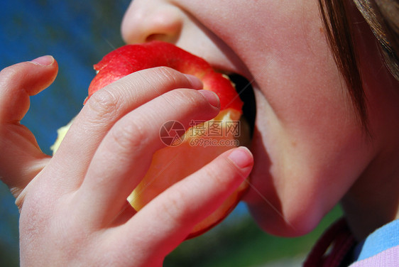 女孩吃苹果食物水果手指饮食红色牙齿孩子咀嚼图片