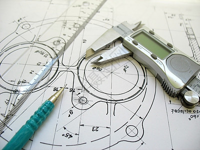 技术图纸的工程工具 数字卡利per 标尺和机械铅笔控制建设者金属建造装修管道设计用具计算机项目图片