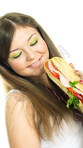 吃三明治的漂亮女孩图片