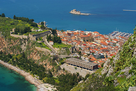 希腊Nafplion的Ariel港堡风景图片