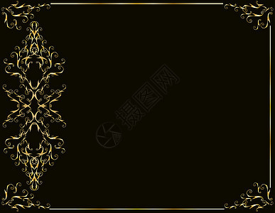 高等金色黑黑色背景框架金属边界卷曲金子背景图片