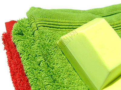 毛巾和肥皂绿色浴室棉布红色淋浴图片