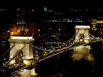 Szechenyyi连锁桥 布达佩斯 晚上首都访问城市旅游交通联盟地标图片