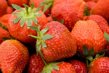 草莓甜点早餐饮食叶子红色水果绿色背景图片