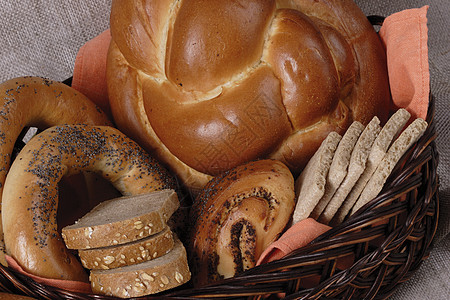 各种面包圆形食物早餐小麦脚跟糕点面粉篮子营养品包子图片
