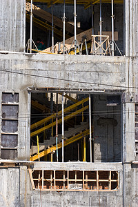 正在施工中建筑城市建造平板盘子脚手架水泥牌匾图片