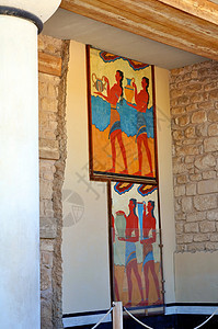 克里特克诺索斯宫古老的废墟和壁画考古学历史性艺术历史游客柱子古董神话考古寺庙图片