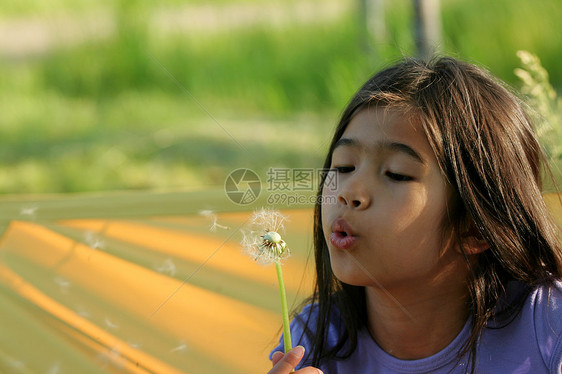 儿童吹风花圈吊床休息种子晴天混血孩子杂草图片