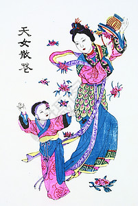中华传统艺术木林区新年照片年画孩子木版背景图片