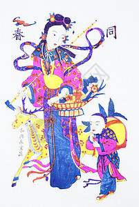 中华传统艺术木林区新年照片孩子木版年画背景图片