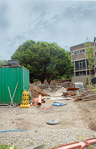 建筑和拆解管道水泥工地石头瓦砾生长危险锥体工业工具图片