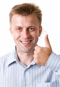 举起大拇指的人微笑快乐男性成人幸福协议活力白色手势手指图片