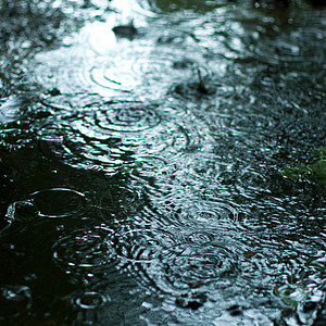 下雨天气池塘反射水坑风暴波纹飞溅圆圈雨滴液体涟漪图片