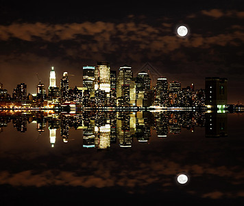 下曼哈顿天空线办公室建筑学旅行月亮中心景观商业蓝色城市自由图片