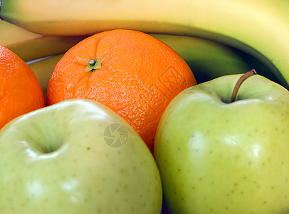 水果背景黄色橙子香蕉橘子生产绿色团体木头健康营养背景图片