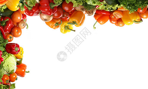 新鲜新鲜 美味的蔬菜香菜萝卜沙拉框架树叶洋葱边界黄瓜饮食花园图片