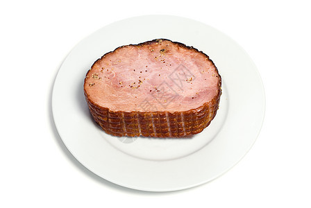 火腿猪肉腰部美食盘子粉色熏制午餐香料白色图片
