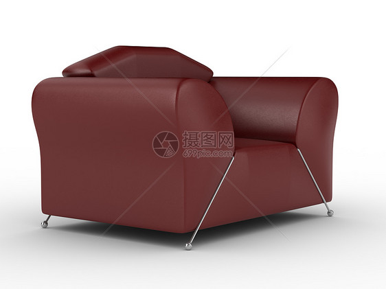 孤立的红皮臂椅 内部3D图像失误阴影枕头长椅公寓风格休息室靠背椅家具安乐椅图片