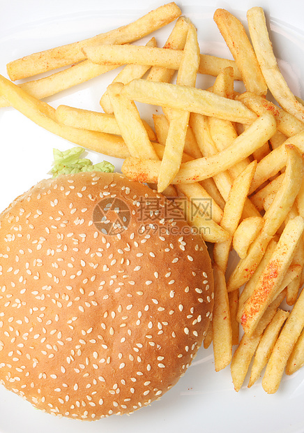 带薯条的汉堡包小吃油炸肥胖营养饮食包子面包垃圾菜单午餐图片